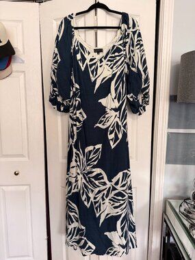 Eloquii 3/4 Sleeve Navy & White Dress